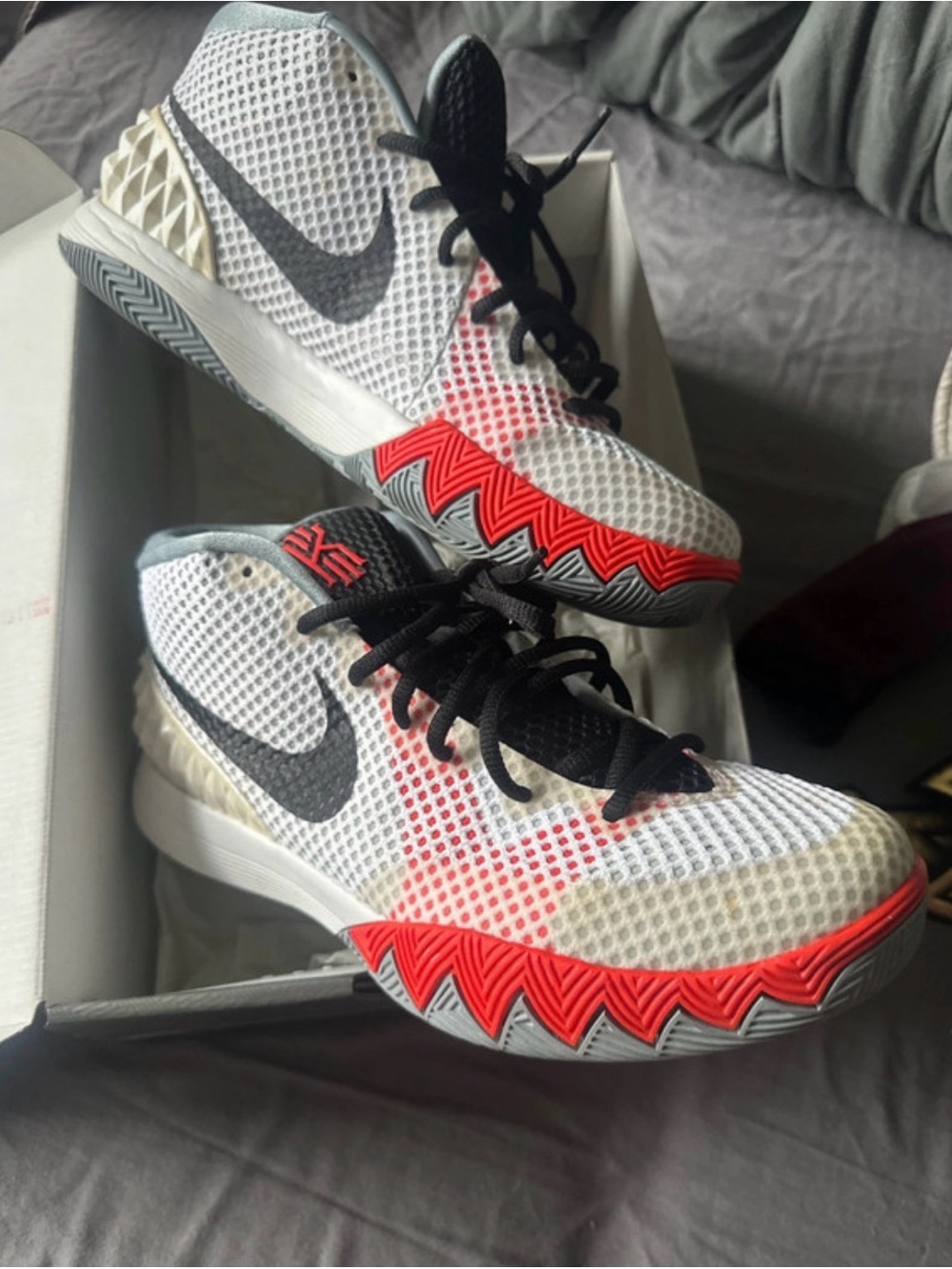 Nike White, Black & Red Kyrie Basketball Shoes